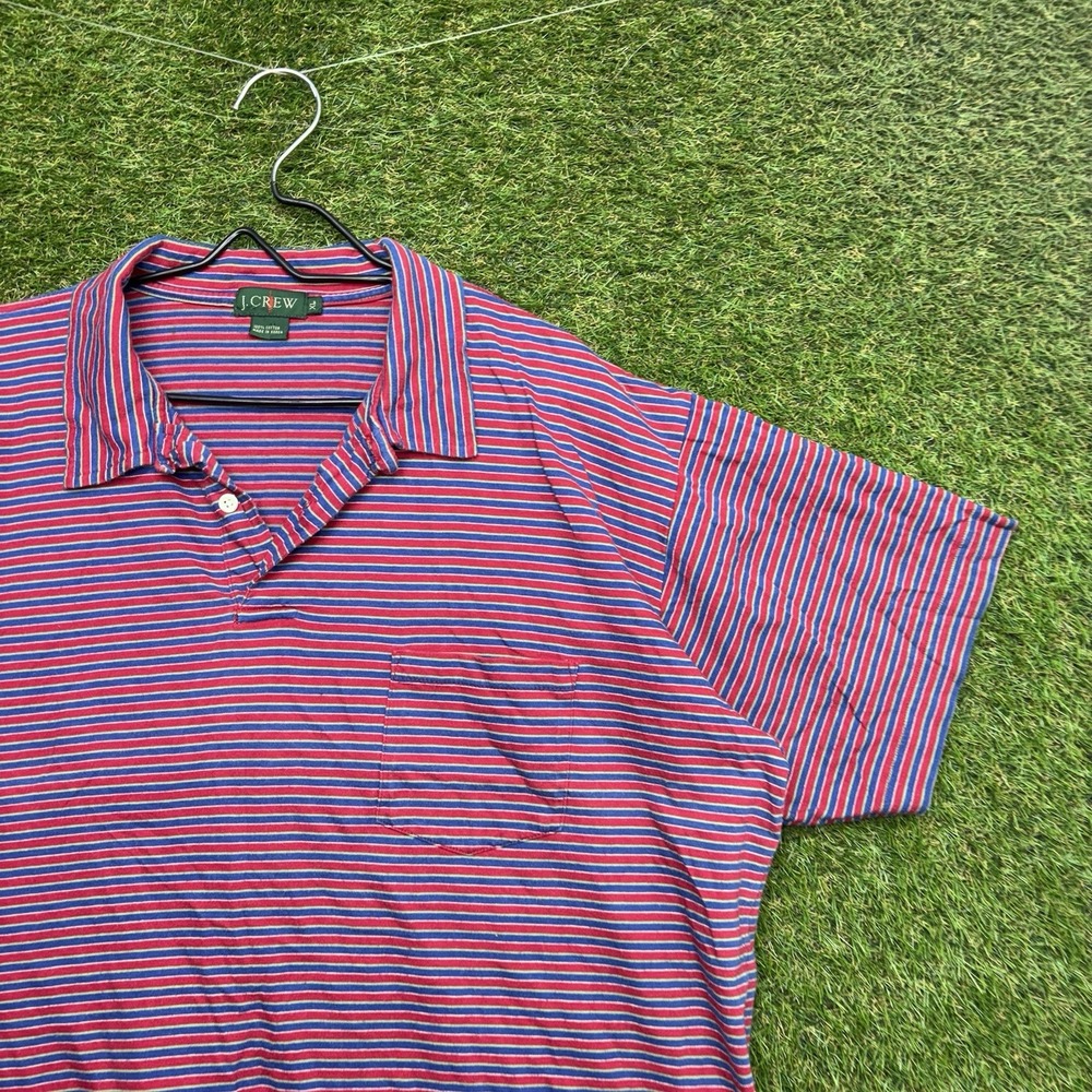 J Crew Oarsman Polo Shirt Mens XL Blue Stripe Cotton Short Sleeve Dress Preppy